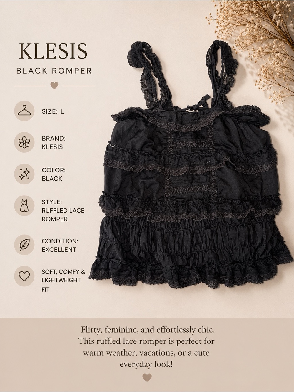 Klesis Black Ruffled Lace Romper